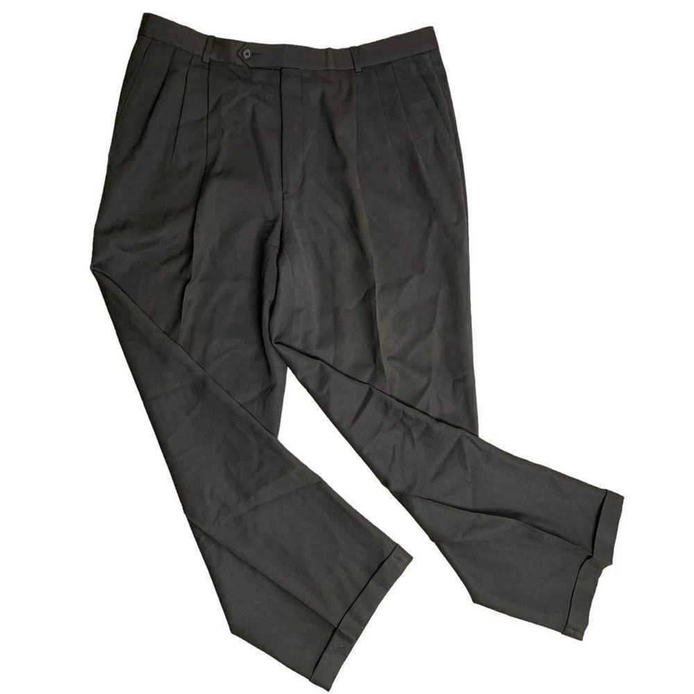 Vintage 80s Givenchy Pleated Front Pants 38 Brown Straight Leg Cuffed Pockets